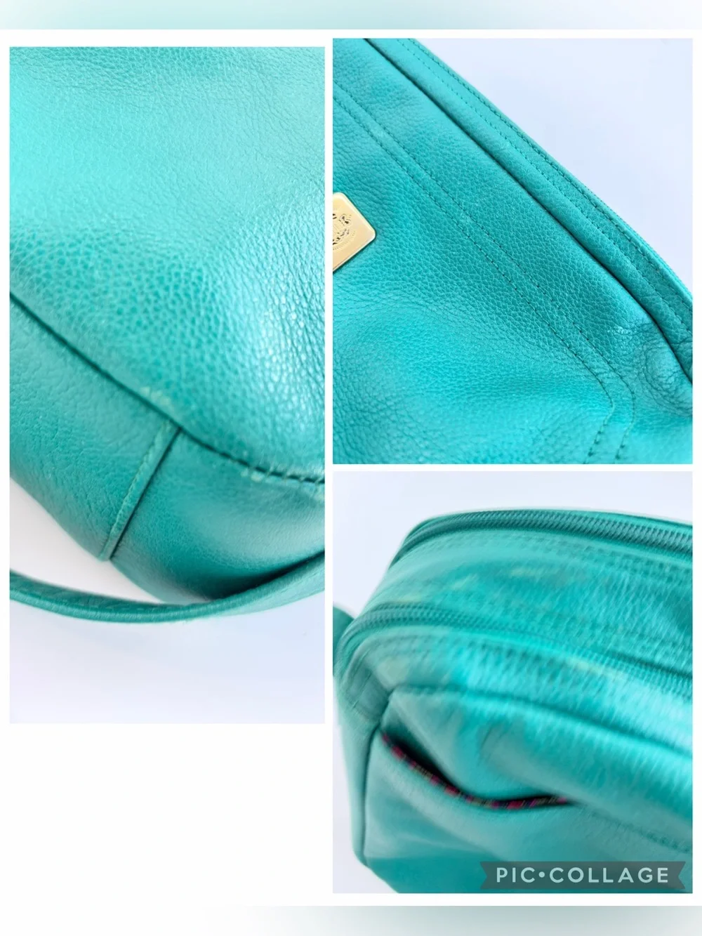 Liz Claiborne Teal Green Leather Crossbody Shoulder Bag Purse Vintage 1980/90s.